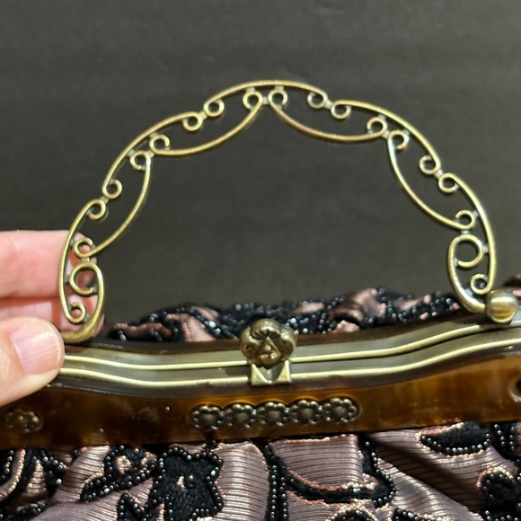 VTG Beaded Embroidered Handbag Purse Chain Mother-of-Pearl Formal Luxe VictoriaV - Picture 5 of 16